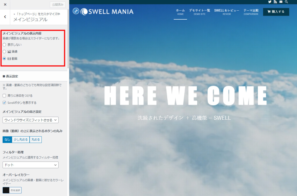 SWELLのメインビジュアル設定画面